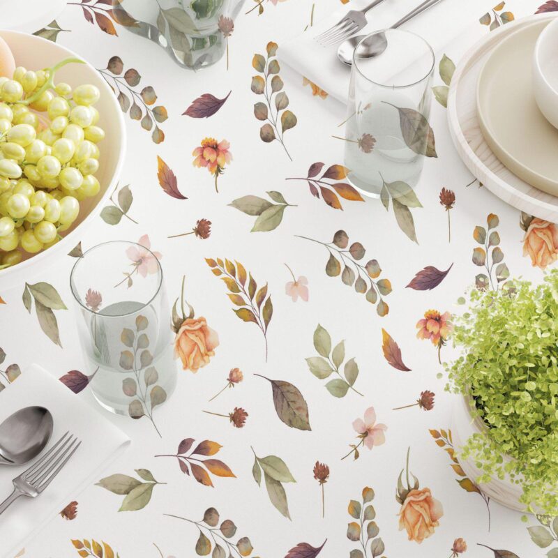 Rectangular Tablecloth, 100% Polyester, 60x120 , Falling Leaves and Flowers - Image 3
