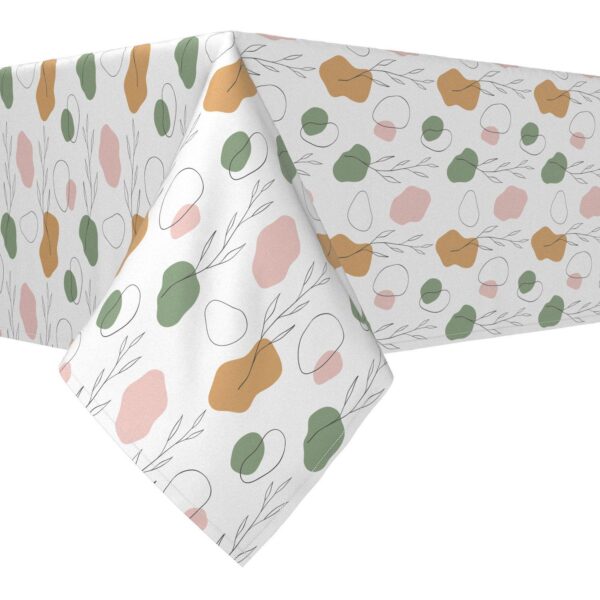 Rectangular Tablecloth, 100% Cotton, 52x84 , Drawn Leaves and Dots