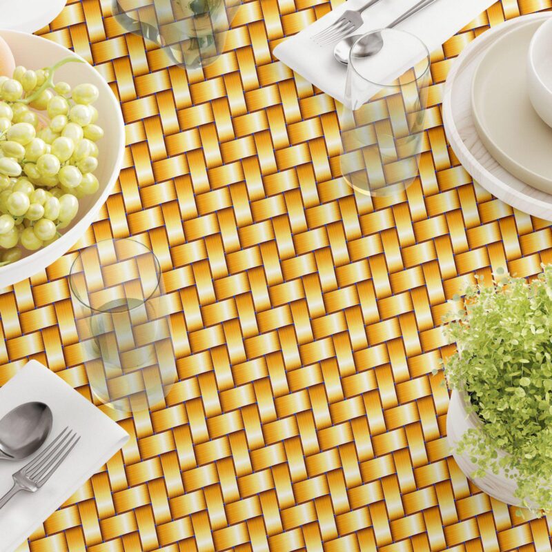 Rectangular Tablecloth, 100% Polyester, 60x104 , Gold Shine Basketwork - Image 3