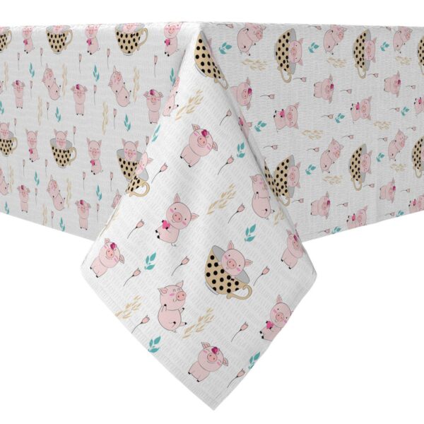 Rectangular Tablecloth, 100% Cotton, Pigs in Tea Cups