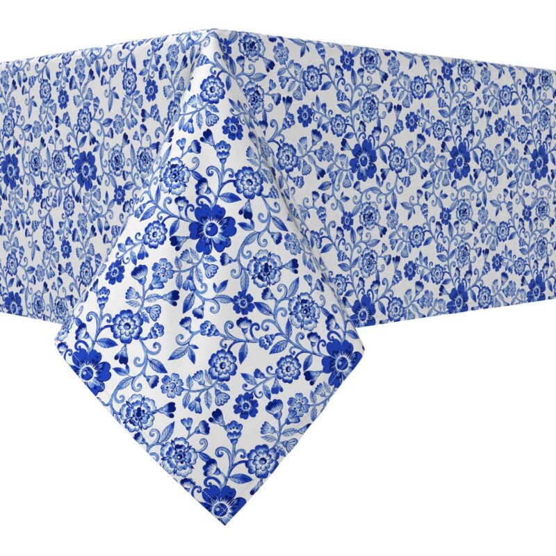 Rectangular Tablecloth, 100% Cotton, 52x120 , Watercolor Flowers on Vines Blue