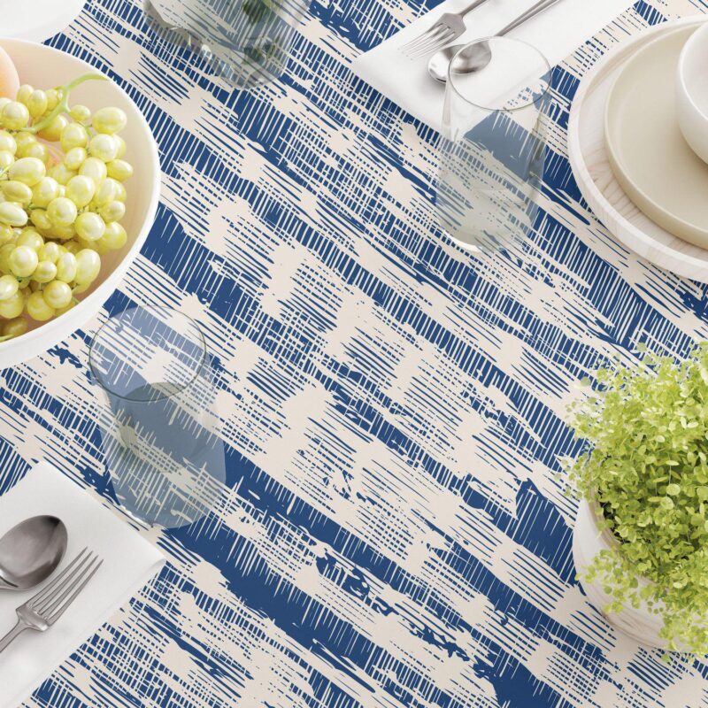 Rectangular Tablecloth, 100% Polyester, 60x120 , Blue Batik Stripe - Image 3