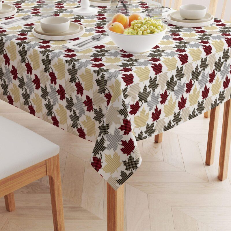 Rectangular Tablecloth, 100% Cotton, 52x104 , Houndstooth Maple Leaves - Image 2