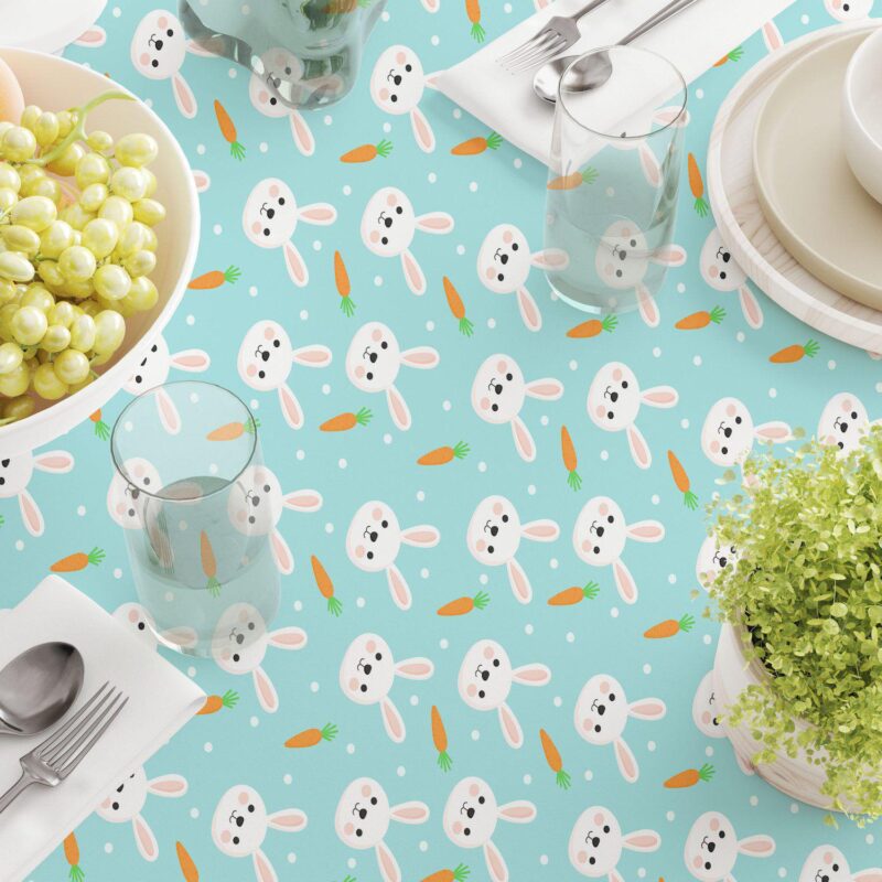 Rectangular Tablecloth, 100% Cotton, 52x120 , Easter Rabbits Celebration - Image 3