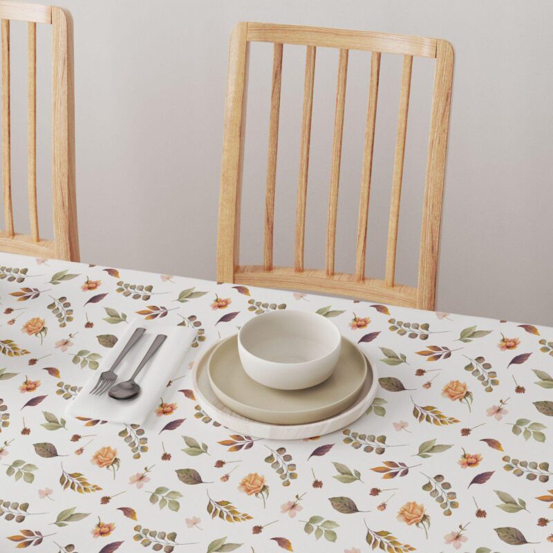 Rectangular Tablecloth, 100% Polyester, 60x120 , Falling Leaves and Flowers - Image 4