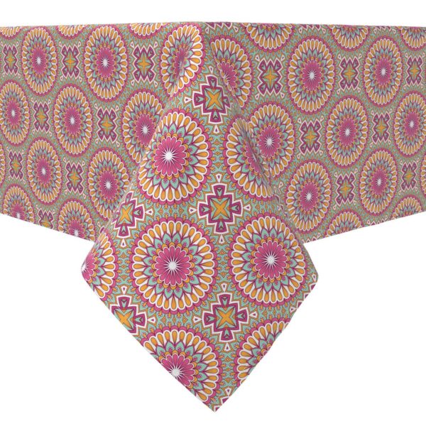 Rectangular Tablecloth, 100% Cotton, Pink Boho Design