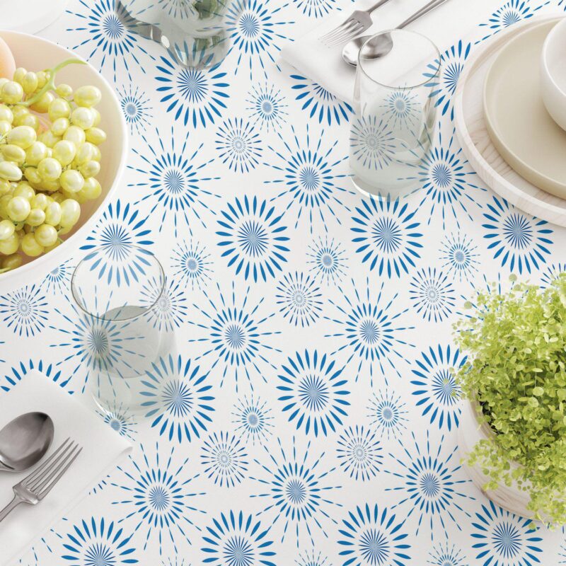 Rectangular Tablecloth, 100% Cotton, Blue Fireworks Pattern - Image 3