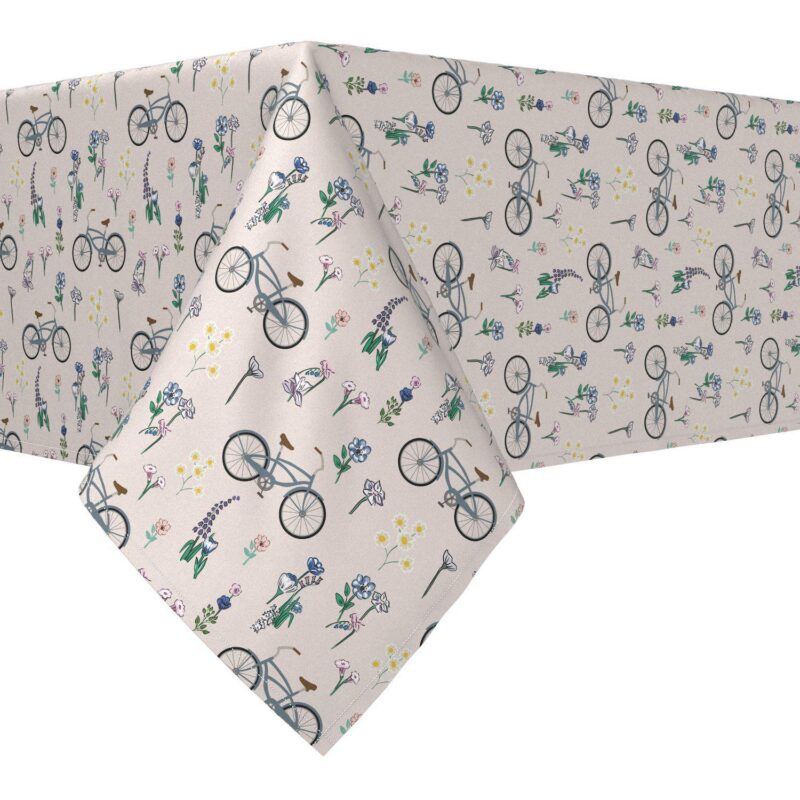Rectangular Tablecloth, 100% Cotton, 52x104 , Bike Ride in Flowers