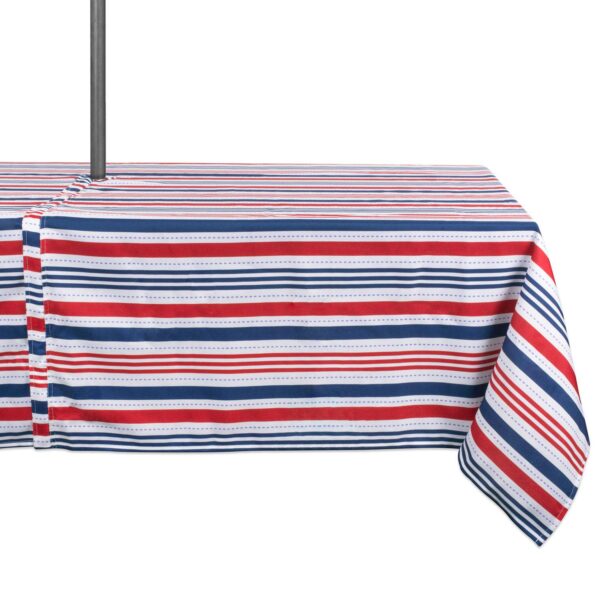 Red and Blue Patriotic Striped Rectangular Tablecloth with Zipper 60 x 84