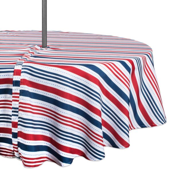 Red and Blue Patriotic Striped Round Tablecloth with Zipper 60