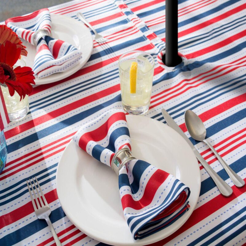 Red and Blue Patriotic Striped Round Tablecloth with Zipper 60 - Image 2