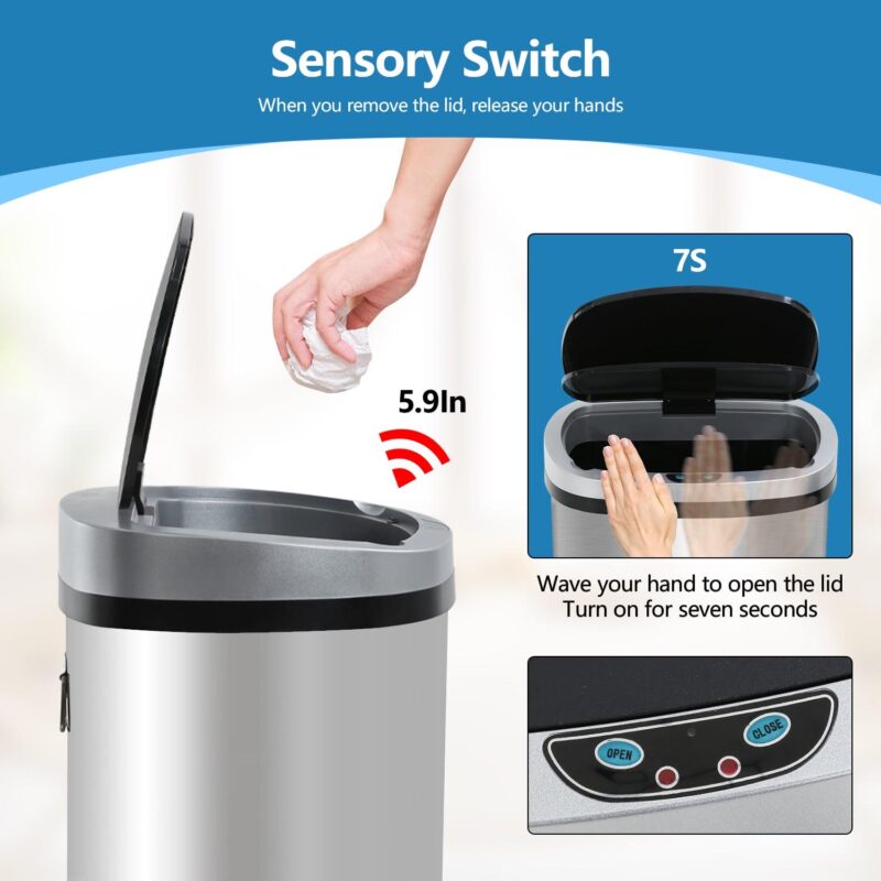 Rena 13.2 gal Motion Sensor Stainless Steel Silver Kitchen Trash Can - Image 6