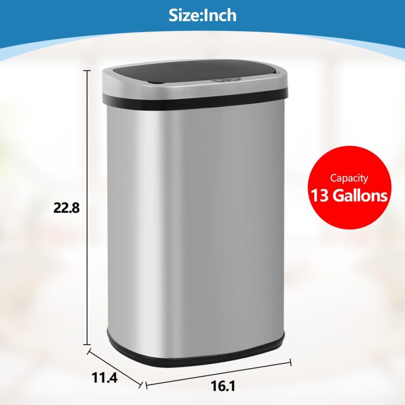 Rena 13.2 gal Motion Sensor Stainless Steel Silver Kitchen Trash Can - Image 15