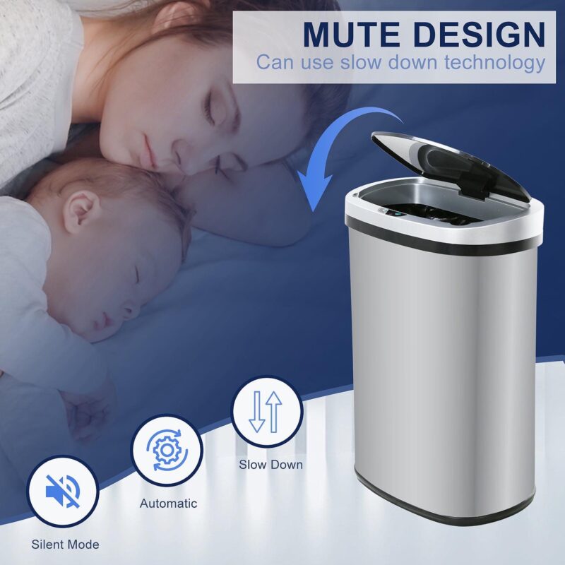 Rena 13.2 gal Motion Sensor Stainless Steel Silver Kitchen Trash Can - Image 11
