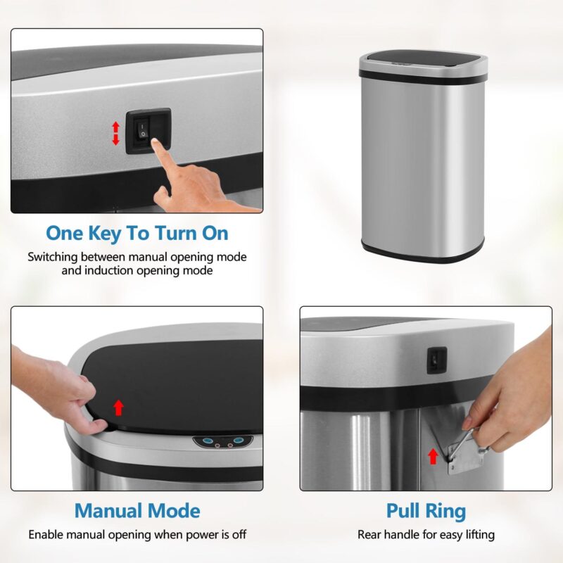 Rena 13.2 gal Motion Sensor Stainless Steel Silver Kitchen Trash Can - Image 7