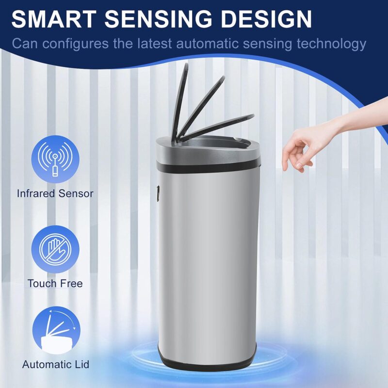 Rena 13.2 gal Motion Sensor Stainless Steel Silver Kitchen Trash Can - Image 12