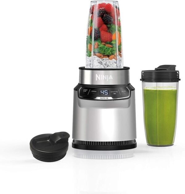 Restored Ninja BN401 Nutri Pro Compact Personal Blender, Auto-iQ Technology, 1000-Peak-Watts, for Frozen Drinks, Smoothies, and More, with (2) 24-oz. To-Go Cups and Spout Lids (Refurbished)