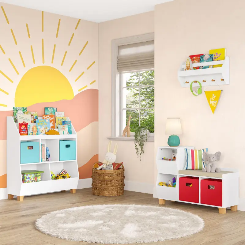 RiverRidge Kids Catch-All Multi-Cubby Toy Organizer with Bookrack - Image 3