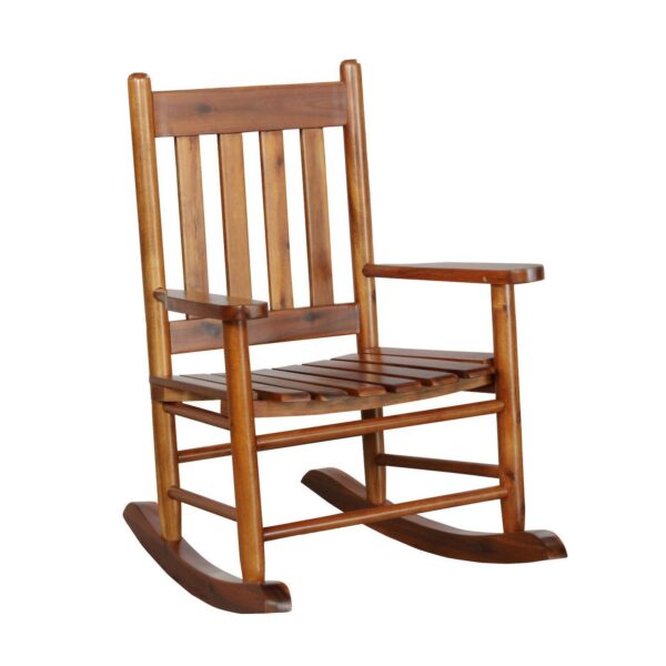 Rocking Chair with Slatted Design Back and Seat, Brown