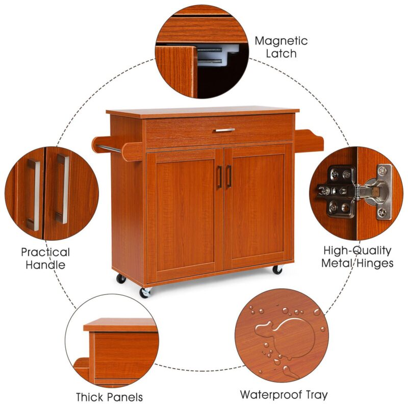 Rolling Kitchen Island Cart with Towel and Spice Rack - Image 2