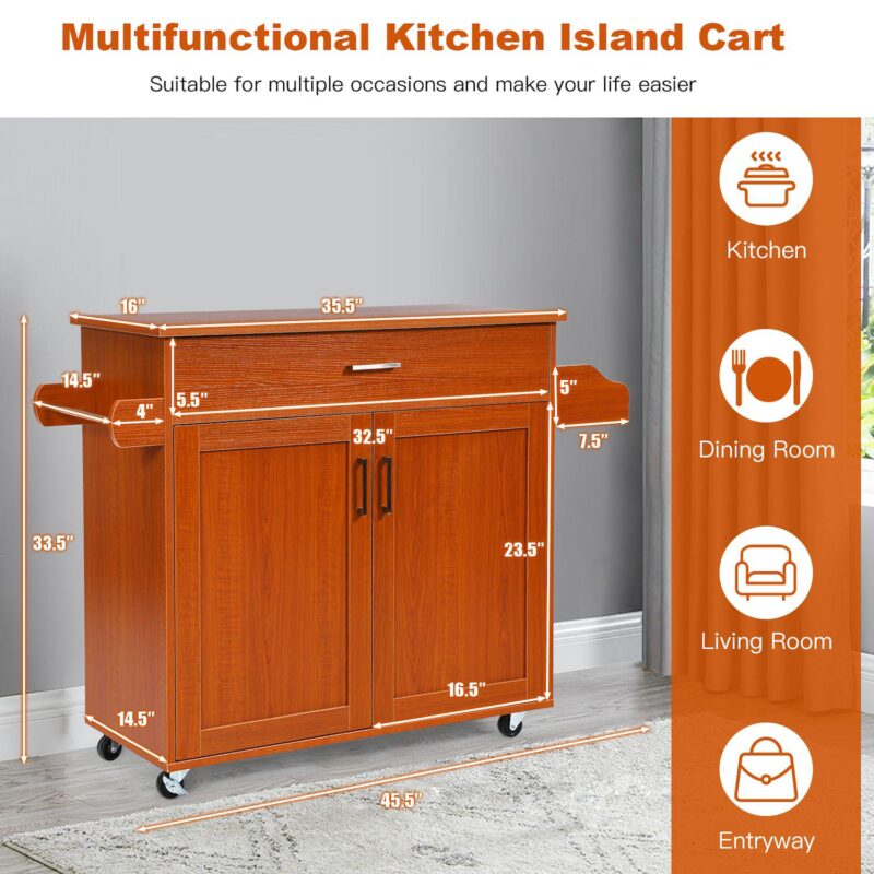 Rolling Kitchen Island Cart with Towel and Spice Rack - Image 3