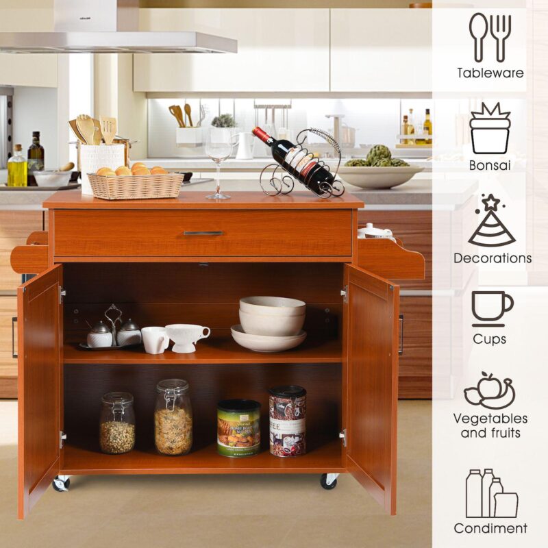 Rolling Kitchen Island Cart with Towel and Spice Rack - Image 4
