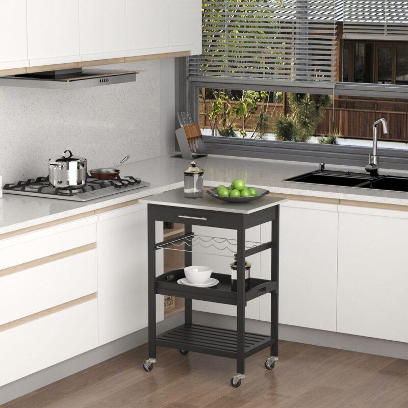 Room Essential Portable Stainless Steel Top Kitchen Cart W/ Storage Drawer - Image 2
