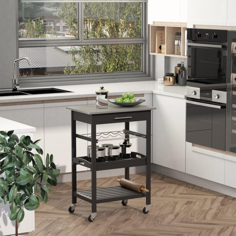 Room Essential Portable Stainless Steel Top Kitchen Cart W/ Storage Drawer - Image 4