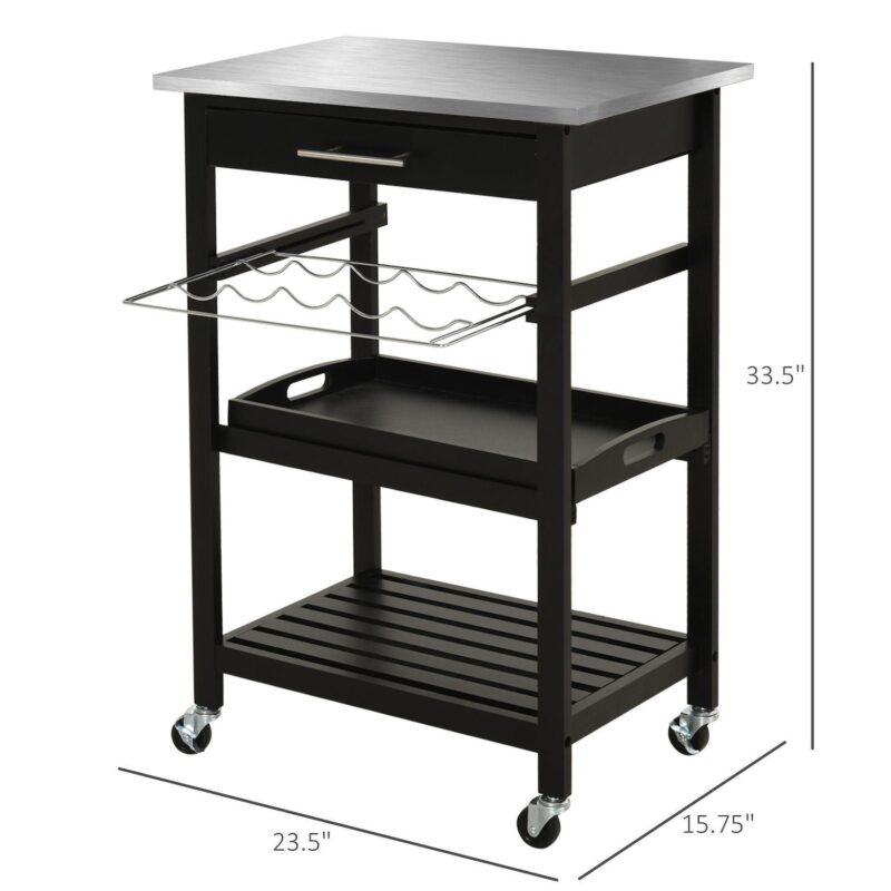 Room Essential Portable Stainless Steel Top Kitchen Cart W/ Storage Drawer - Image 3