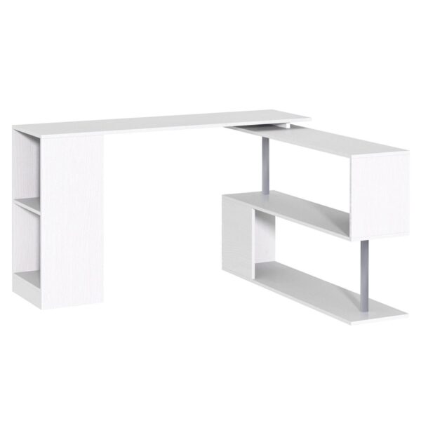 Rotating Corner Table Shelf Combo L-shaped I-shape Computer Home Office, White