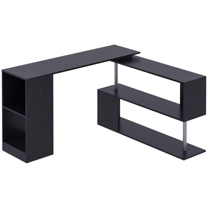 Rotating Corner Table Shelf Combo L-shaped I-shape Computer Home Office, White - Image 5