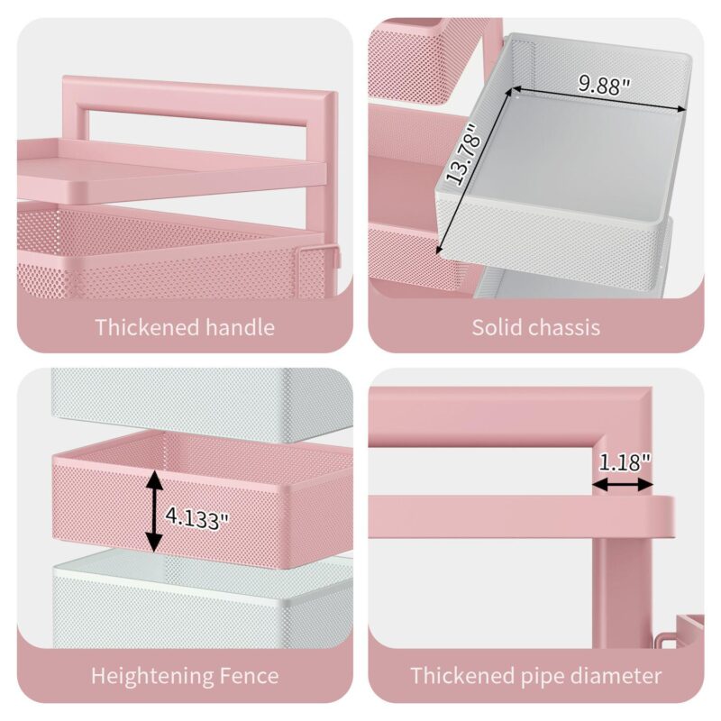 Rotating Kitchen Storage Rack With Handle, Fruit Vegetable Storage Shelf, Rolling Storage Cart - Image 3