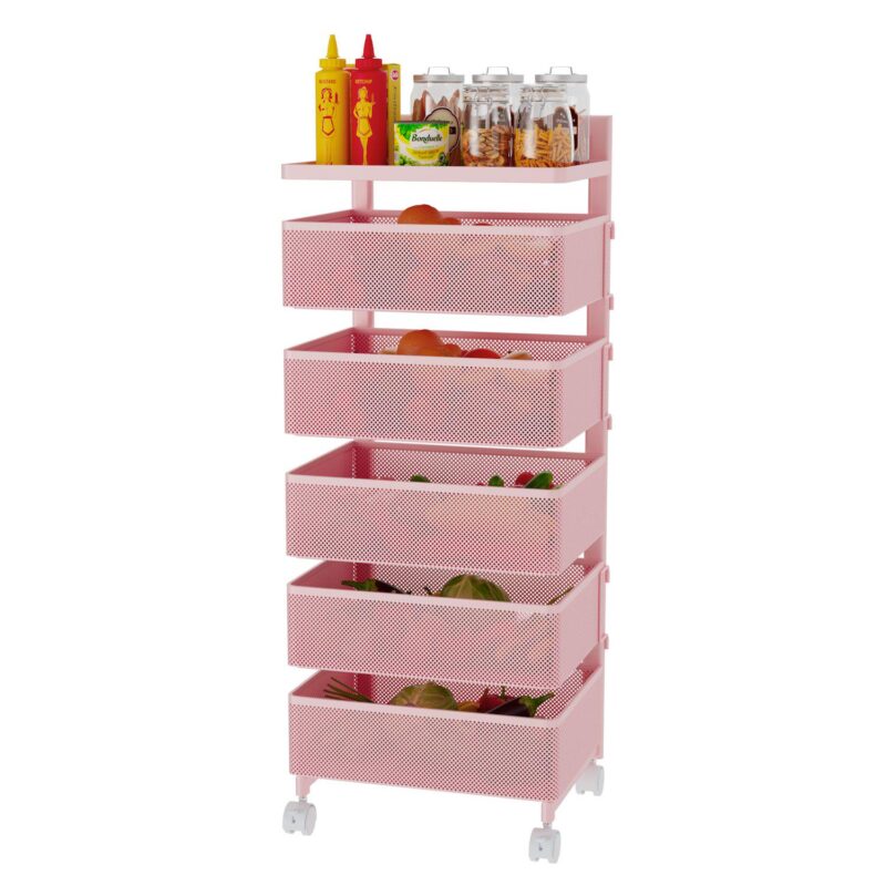 Rotating Kitchen Storage Rack With Handle, Fruit Vegetable Storage Shelf, Rolling Storage Cart - Image 6