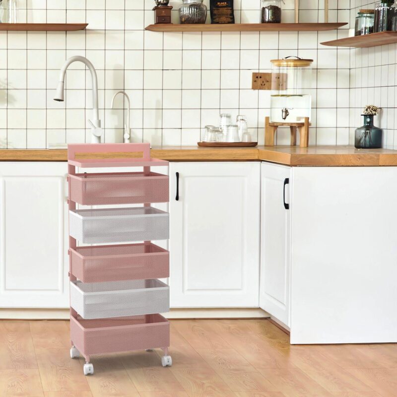 Rotating Kitchen Storage Rack With Handle, Fruit Vegetable Storage Shelf, Rolling Storage Cart - Image 5