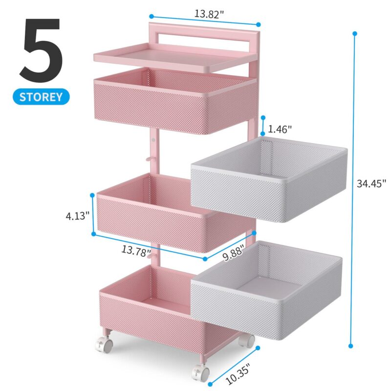 Rotating Kitchen Storage Rack With Handle, Fruit Vegetable Storage Shelf, Rolling Storage Cart - Image 2