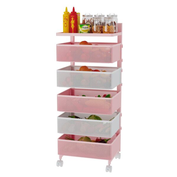 Rotating Kitchen Storage Rack With Handle, Fruit Vegetable Storage Shelf, Rolling Storage Cart