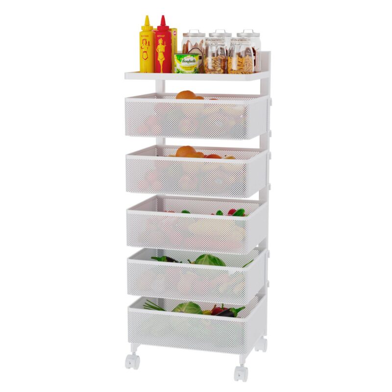 Rotating Kitchen Storage Rack With Handle, Fruit Vegetable Storage Shelf, Rolling Storage Cart - Image 7
