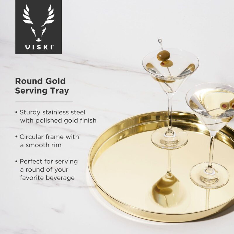 Round Gold Serving Tray by Viski - Image 2