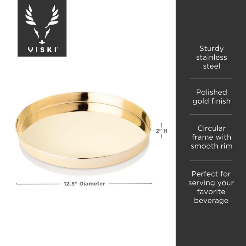 Round Gold Serving Tray by Viski - Image 3