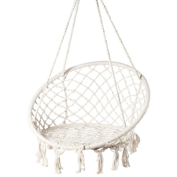 Round Hanging Hammock Cotton Rope Macrame Swing Chair for Indoor and Outdoor