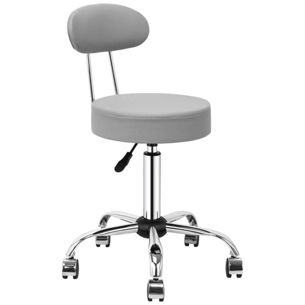 Round Rolling Stool With High Backrest Swivel Wheels Height Adjustable Drafting Chair