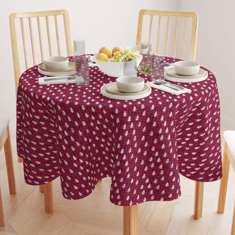 Round Tablecloth, 100% Polyester, 70  Round, Holiday Woodland Plaid - Image 2