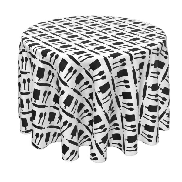 Round Tablecloth, 100% Polyester, 70  Round, Kitchen Icons Black