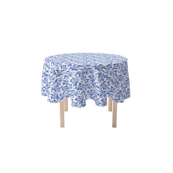 Round Tablecloth, 100% Polyester, 90  Round, Blue Traditional Leaves