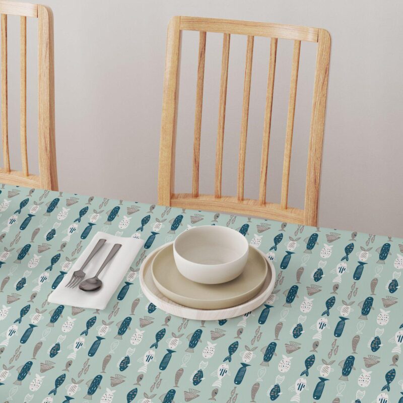 Round Tablecloth, 100% Polyester, 90  Round, Doodle Fishes - Image 4