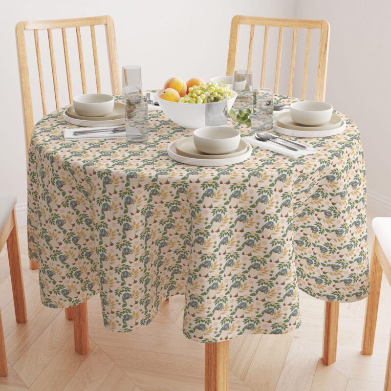Round Tablecloth, 100% Polyester, 90  Round, Cute Gnomes and Flowers - Image 2