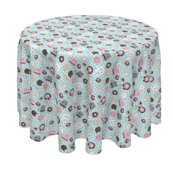 Round Tablecloth, 100% Polyester, 70  Round, Cat Lovers Mugs and Donuts