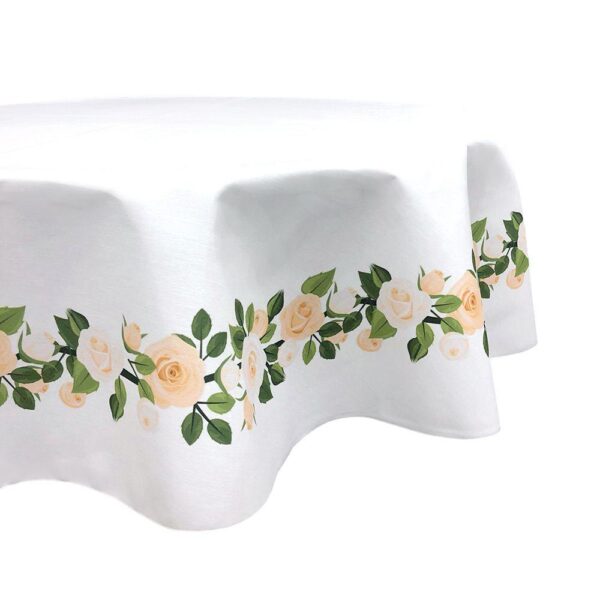 Round Tablecloth, 100% Polyester, 70  Round, Wedding White Roses Garland