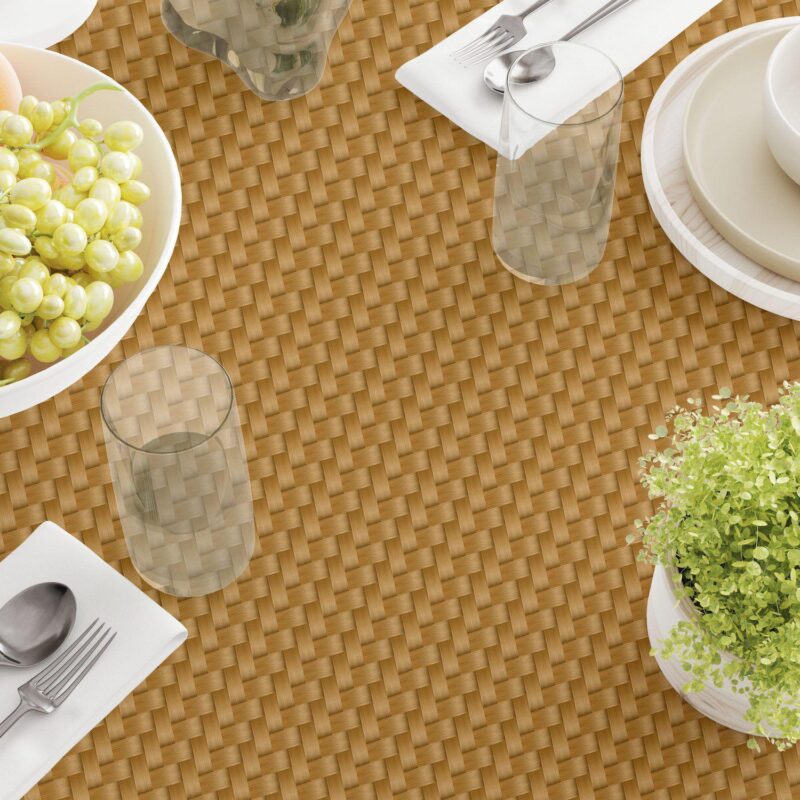 Round Tablecloth, 100% Polyester, 90  Round, Fine Cane Woven Fibers - Image 3