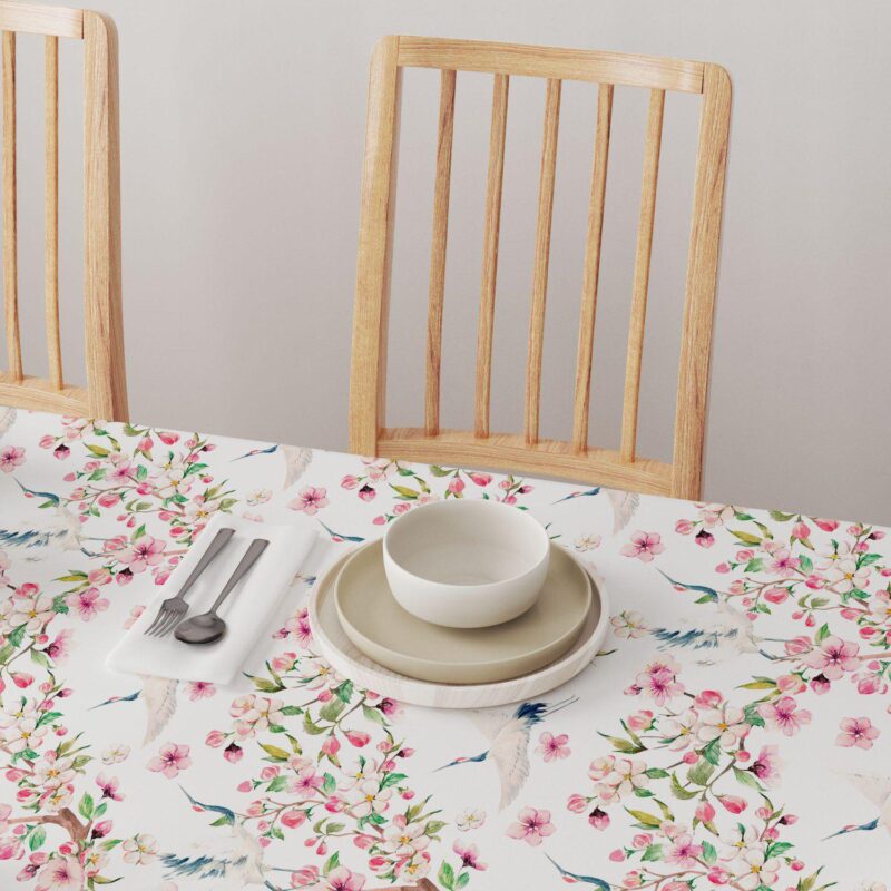 Round Tablecloth, 100% Polyester, 60  Round, Cranes and Pink Flowers - Image 4